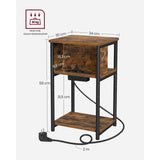 Neu Nachttisch mit Steckdose Vintagebraun-Schwarz