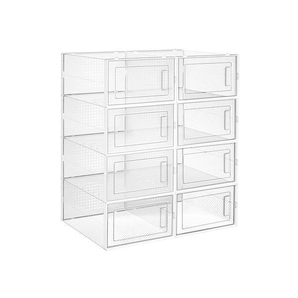 Hansiro 8er-Set Schuhbox Schuhorganizer 33,3 x 23 x 14 cm Weiß-Transparent  –