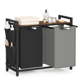 NEU Wäschekorb 2 Fächer mit Ablage 2 x 46 L grau-braun