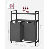 Neu Wäschekorb mit 2 Ablagen 2 x 46 L Schwarz-Grau