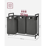 Neu Wäschekorb mit 1 Ablage 3 x 38 L Schwarz-Grau