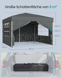 NEU Faltpavillon 3 x 3 m mit 4 Seitenwänden dunkelgrau