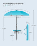 NEU Sonnenschirm UPF 50+ beidseitig um 30° knickbar ohne Ständer blau