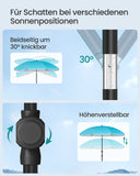 NEU Sonnenschirm UPF 50+ beidseitig um 30° knickbar ohne Ständer blau