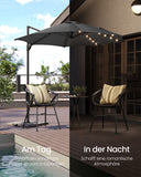 NEU Ampelschirm 300cm mit Solar-LED-Beleuchtung grau