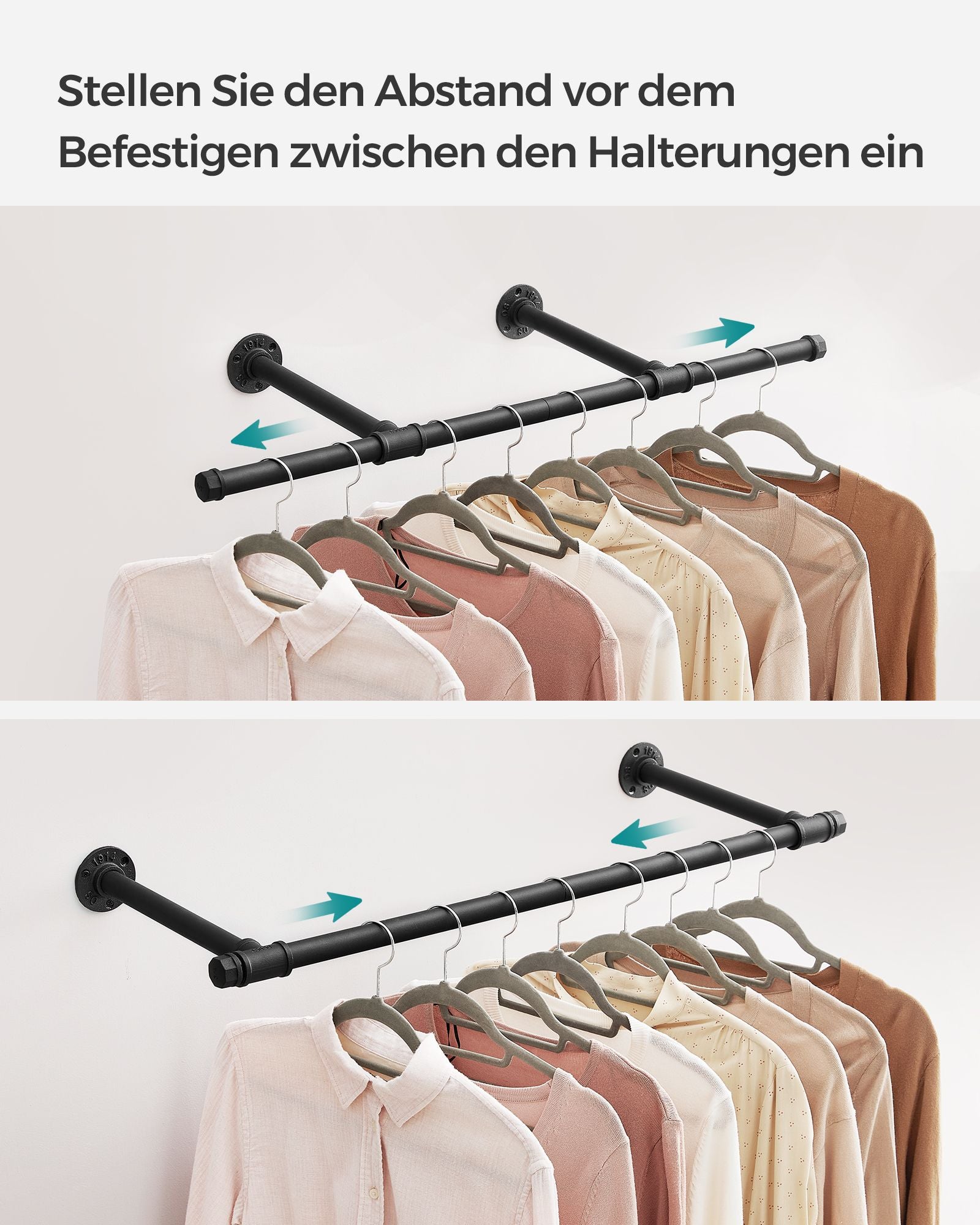 2er-Set Kleiderstange für die Wand Schwarz –