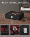 NEU Uhrenbox mit 10 Fächern und Glasdeckel Schwarz