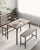 NEU 3er-Set Esstisch mit 2 Bänken greige meliert 110 x 70 x 75 cm tintenschwarz