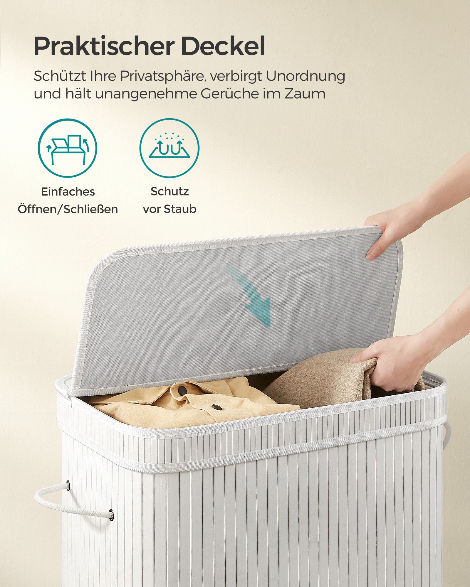 Wäschekorb mit Deckel und Griffen 10L Weiß –