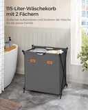 NEU Wäschekorb 115 Liter mit 2 Fächern schiefergrau