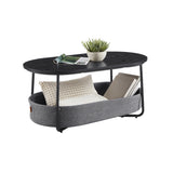 NEU Couchtisch oval mit Stauraum und Stoffkorb schwarz