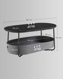 NEU Couchtisch oval mit Stauraum und Stoffkorb schwarz