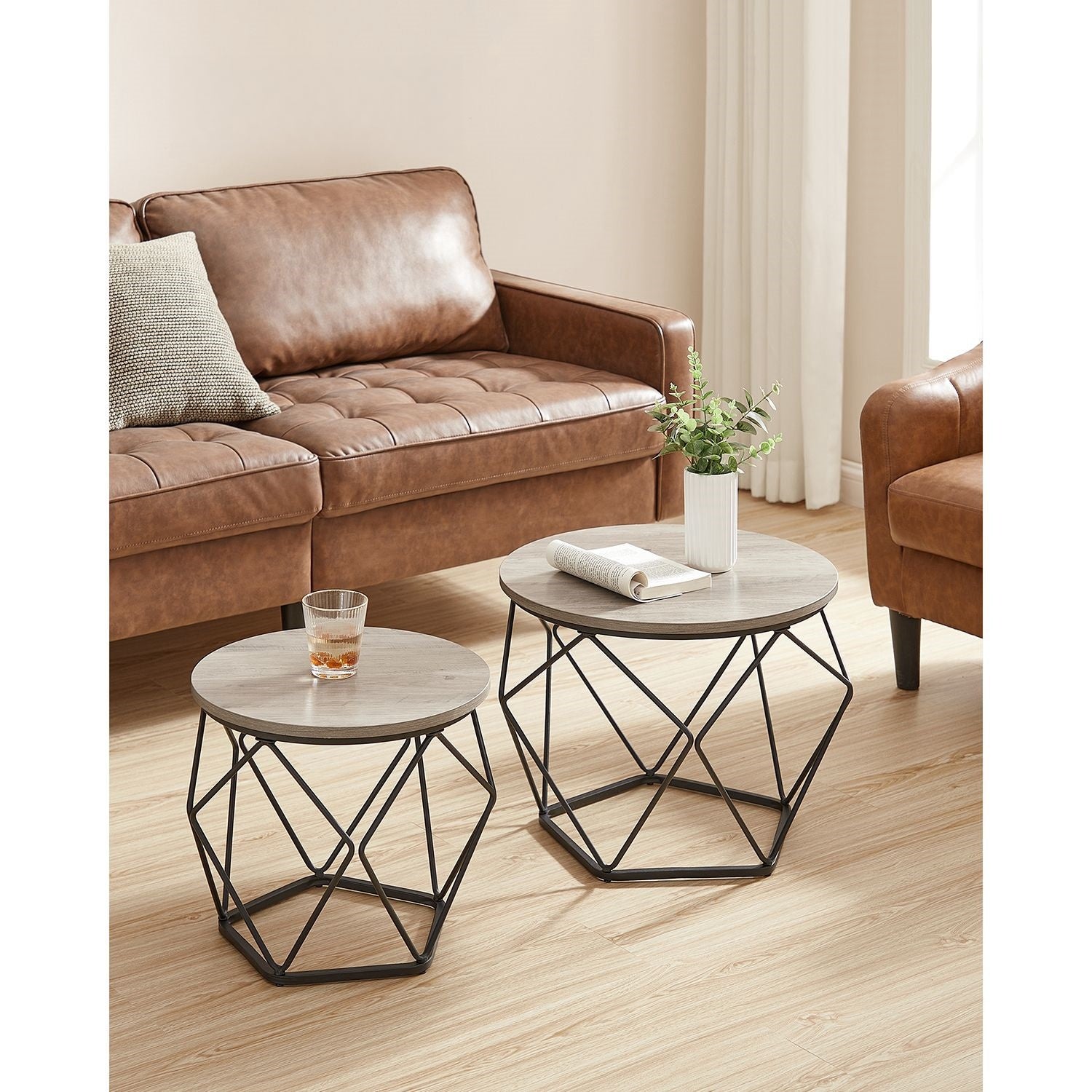 2er-Set Couchtisch Greige-Schwarz –