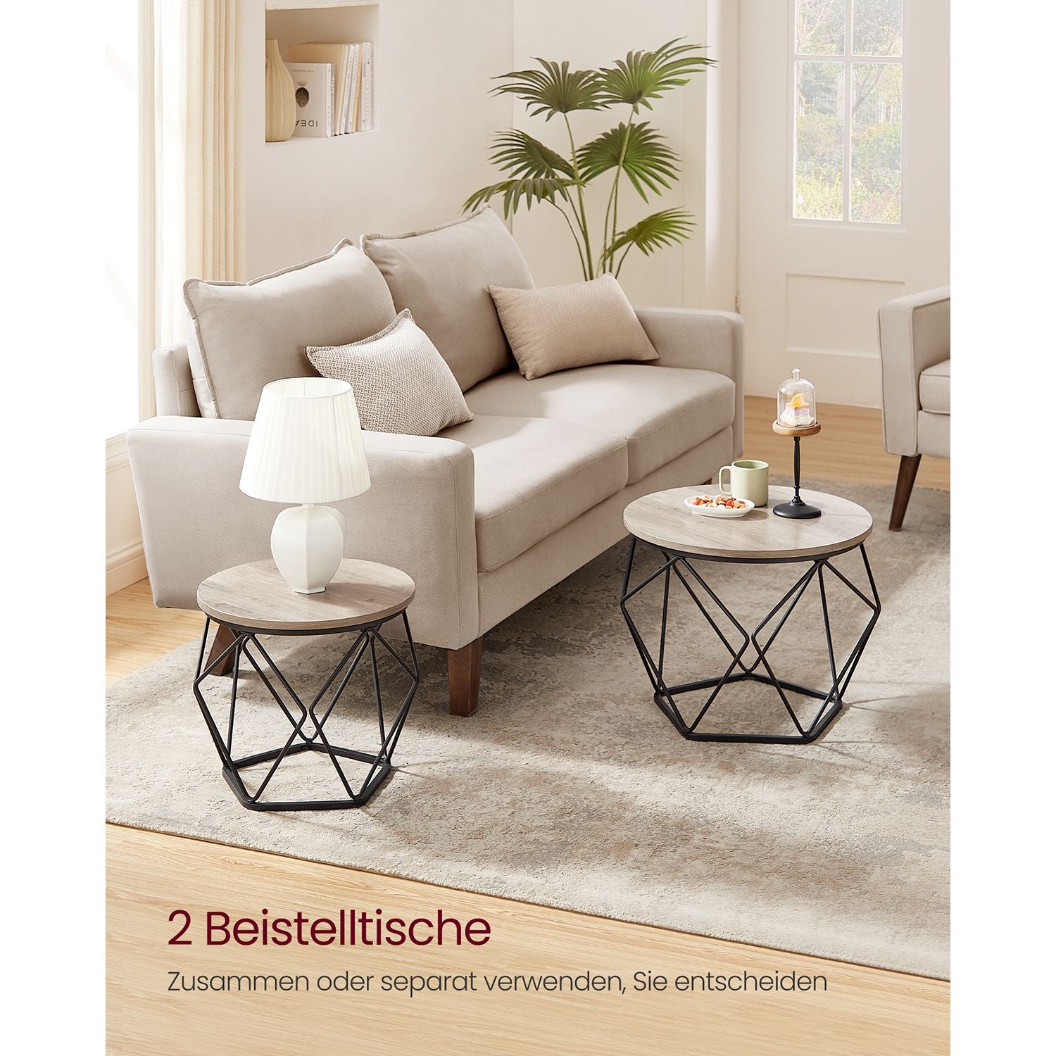 2er-Set Couchtisch Greige-Schwarz –