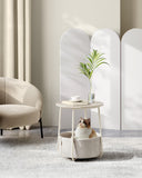 NEU Beistelltisch rund mit Korb aus Stoff naturbeige-cremeweiss