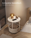 NEU Runder Beistelltisch mit Korb aus Stoff weiß-beige