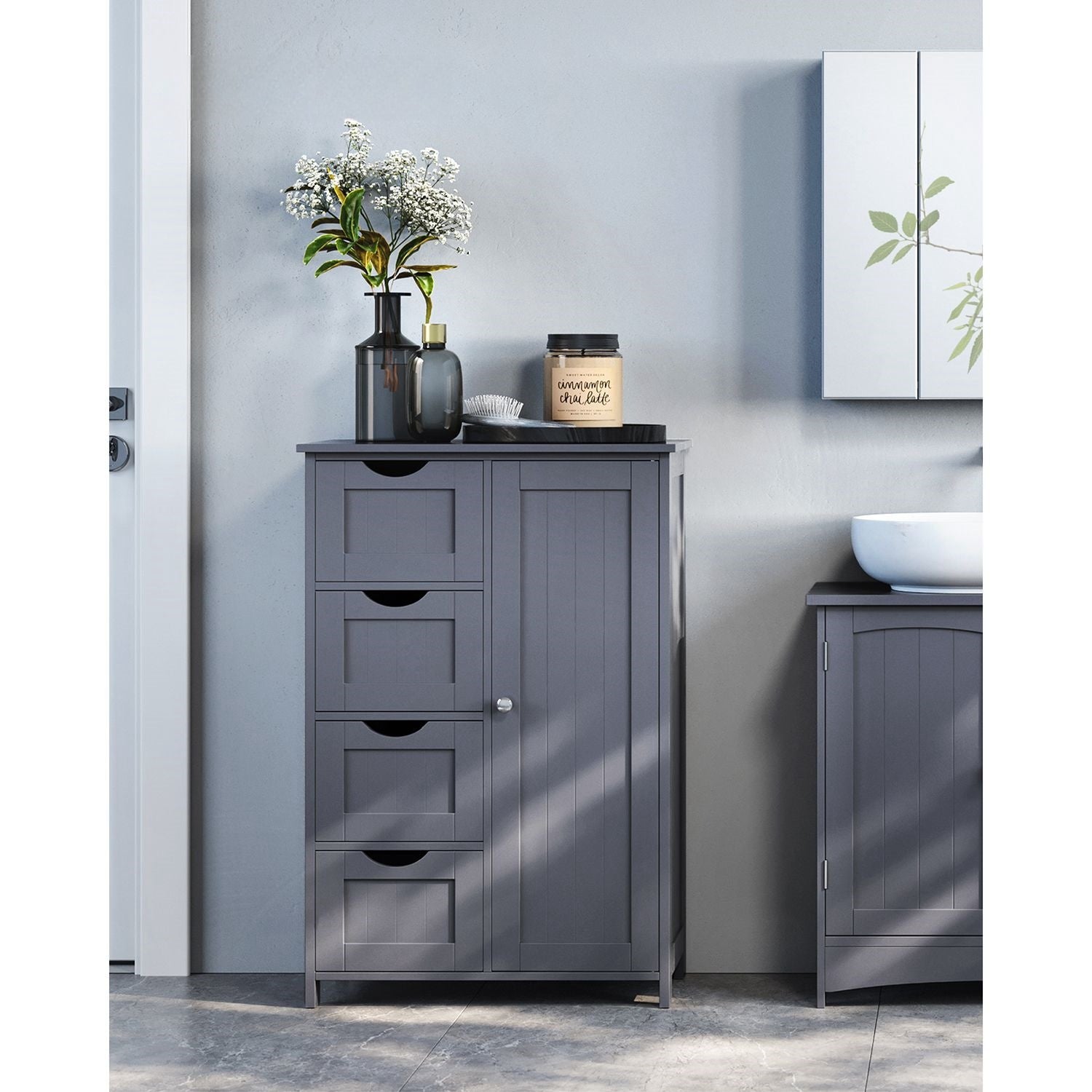 Badezimmerschrank schmal Dunkelgrau –