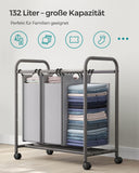 NEU 2er-Set Wäschekorb 3 Fächer, Wäschekorb mit Rollen grau
