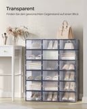 NEU 18er-Set Schuhboxen faltbar und stapelbar transparent-anthrazitblau