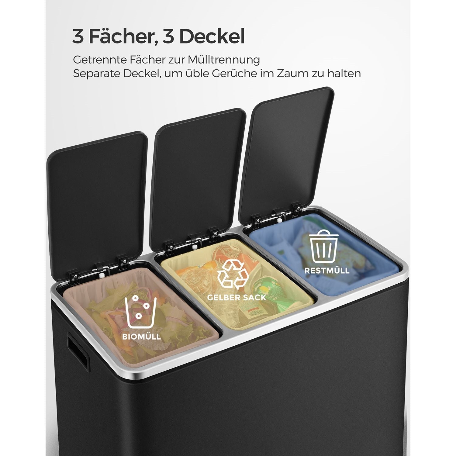 Mülleimer mit 3 Fächern Schwarz –