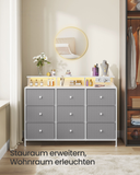 NEU Kommode mit 9 Schubladen und LED-Beleuchtung 33,5 x 114 x 84 cm taubengrau