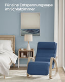 NEU Schaukelstuhl mit Armlehnen aus Birkenholz mitternachtsblau-naturfarben beige