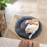 NEU Hundebett flauschig mit Donut Kissen dunkelgrau