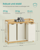 NEU Wäschekorb 3 Fächer Bambus Ablage cremeweiß