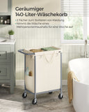 NEU Wäschekorb 140 L mit Rollen Stahl cremeweiß