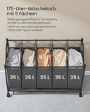 NEU Wäschesammler 4 Taschen Rollen schiefergrau
