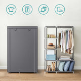 Stoffschrank mit Kleiderstange Grau
