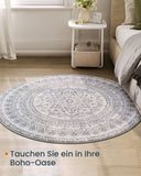 NEU Teppich rund 120 cm d Boho-Stil taubengrau