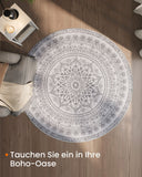 NEU Teppich rund 160 cm d Boho-Stil taubengrau
