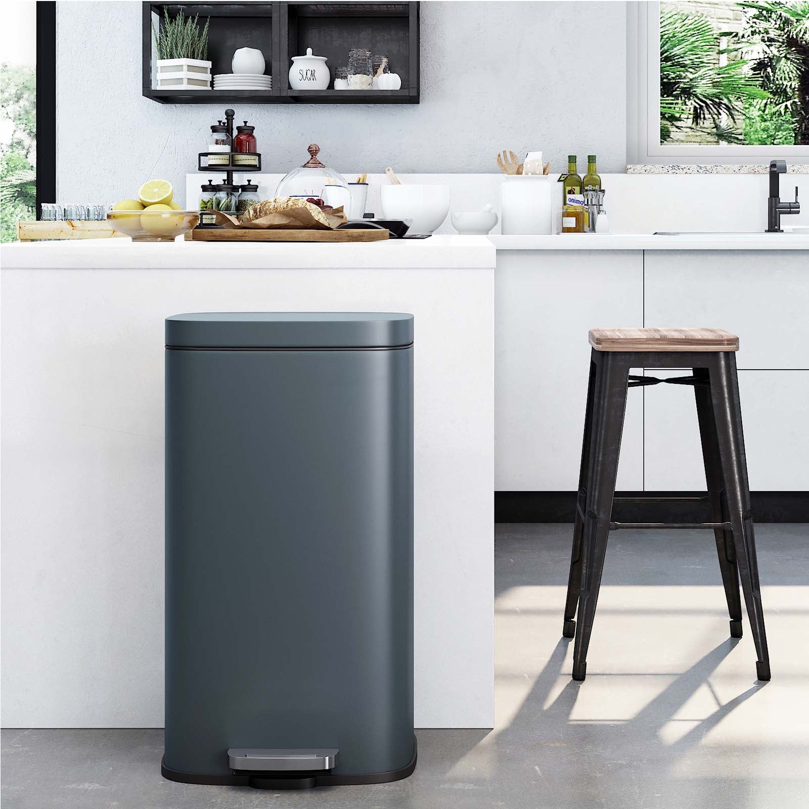 Hansiro Mülleimer Treteimer geruchsdicht und hygienisch 30 L Rauchgrau –