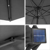 Sonnenschirm mit LED-Solar-Beleuchtung Ø 300 cm Grau