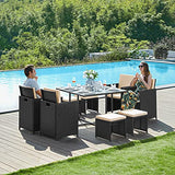 Gartenmöbel-Set Polyrattan Lounge 9-teilig Schwarz-Beige