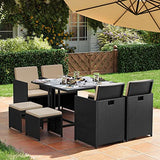 Gartenmöbel-Set Polyrattan Lounge 9-teilig Schwarz-Beige