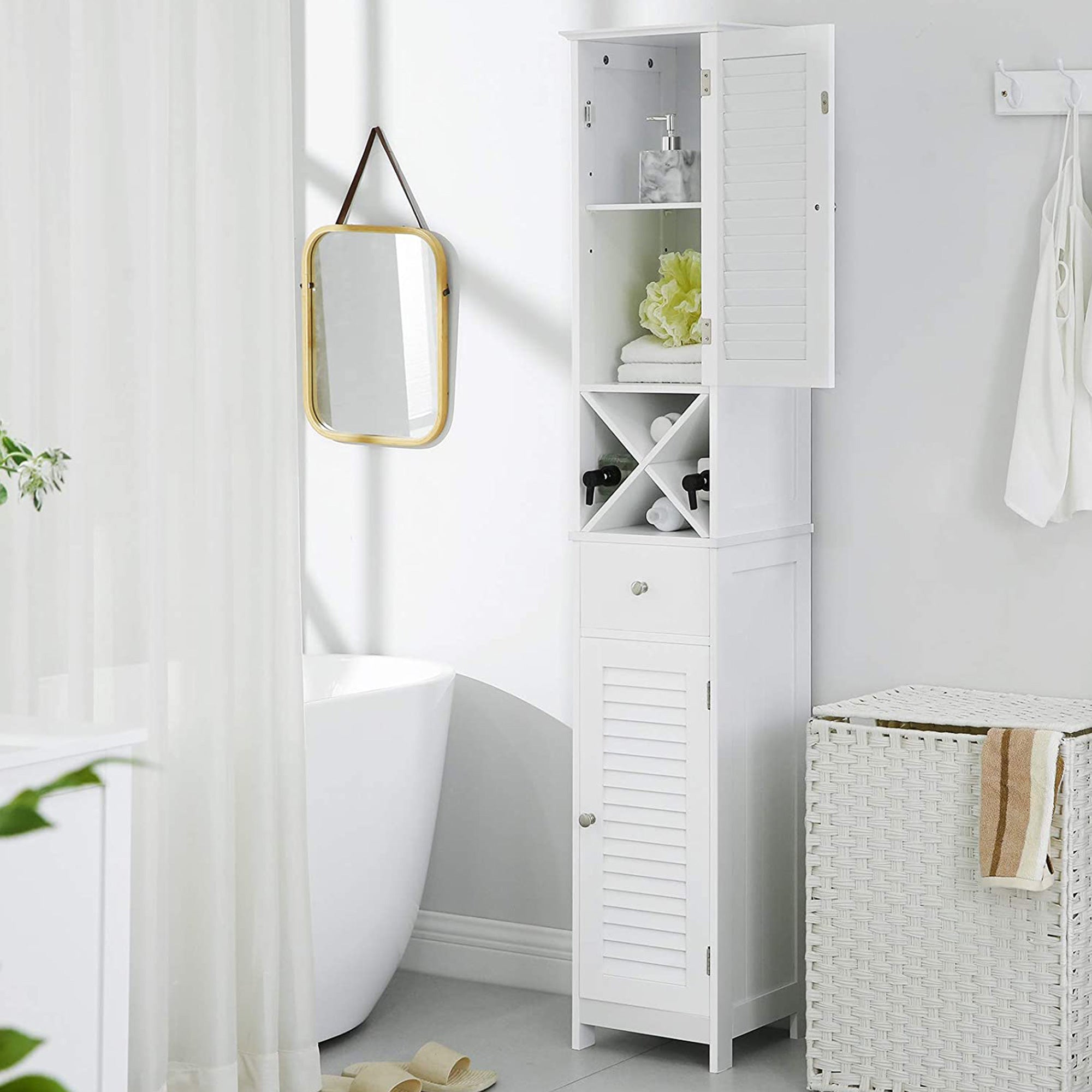 Badezimmerschrank Hochschrank 32 x 30 x 170 cm Weiß