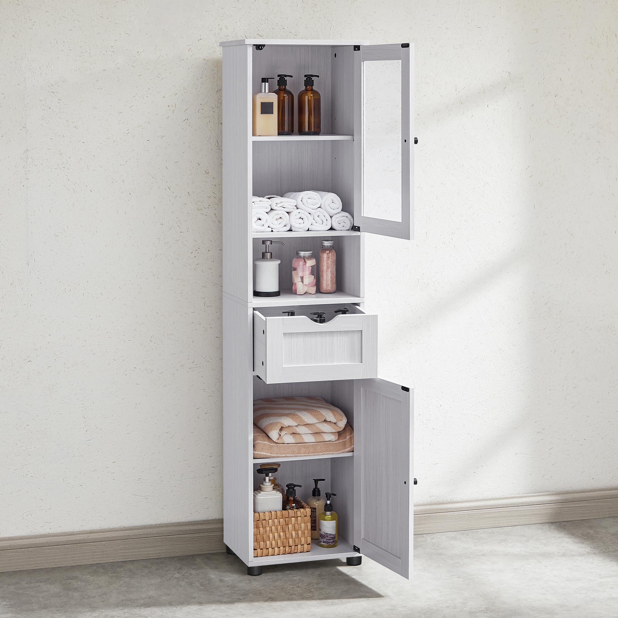 Hansiro Badezimmerschrank Hochschrank 40 x 30 x 165 cm Weiß –