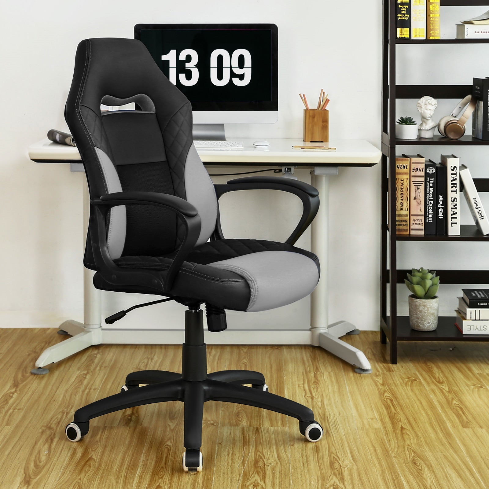 Gaming Stuhl Bürostuhl ergonomisch bis 150 kg belastbar Schwarz-Grau
