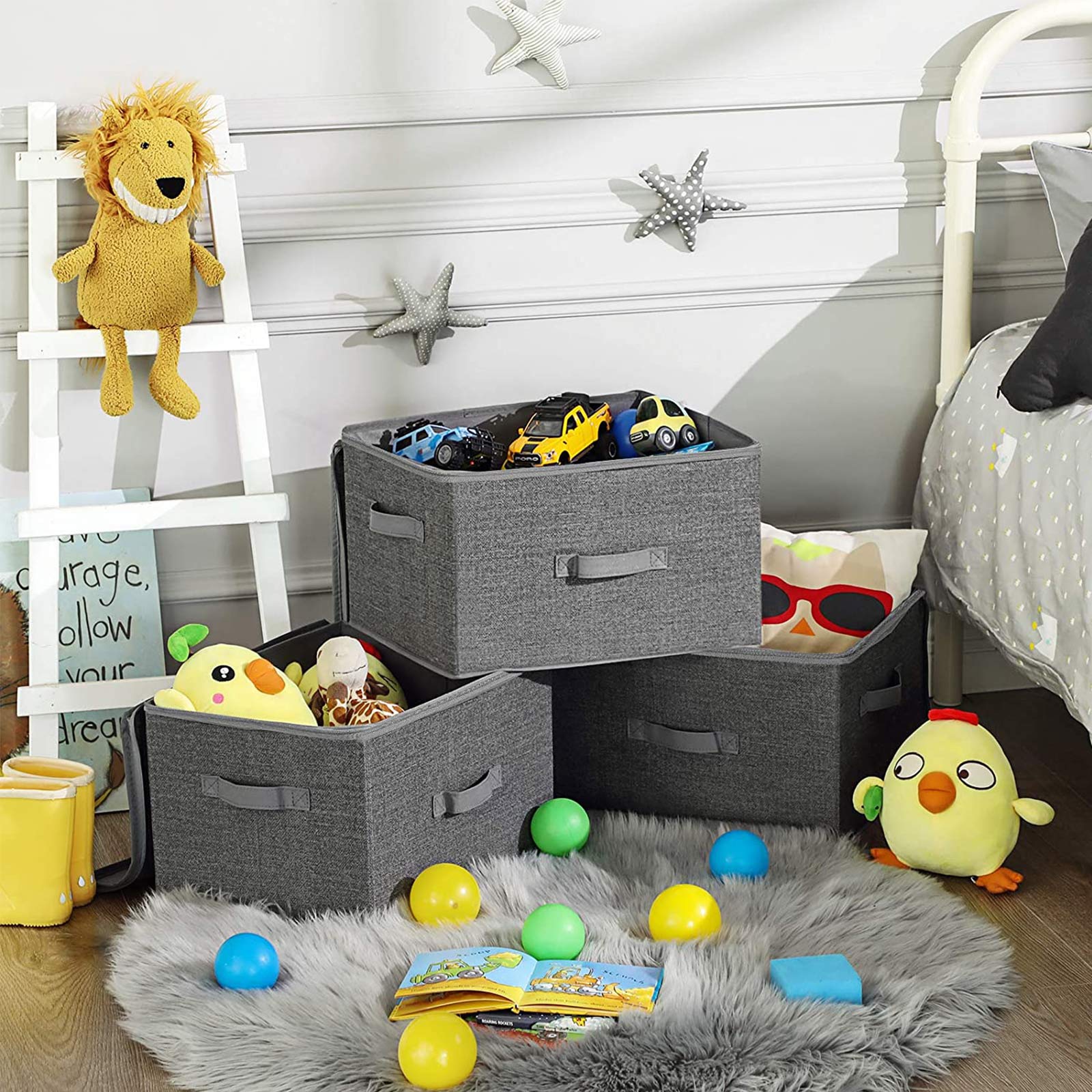 Hansiro 3er-Set Aufbewahrungsbox Faltbox mit Griffen 40 x 30 x 25 cm Grau –