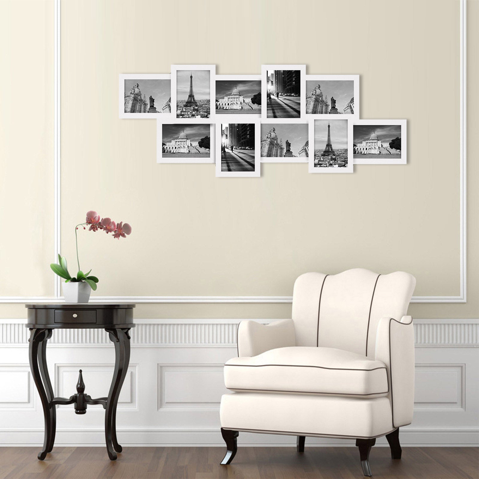 Bilderrahmen Collage für 10 Fotos je 10 x 15 cm Weiß
