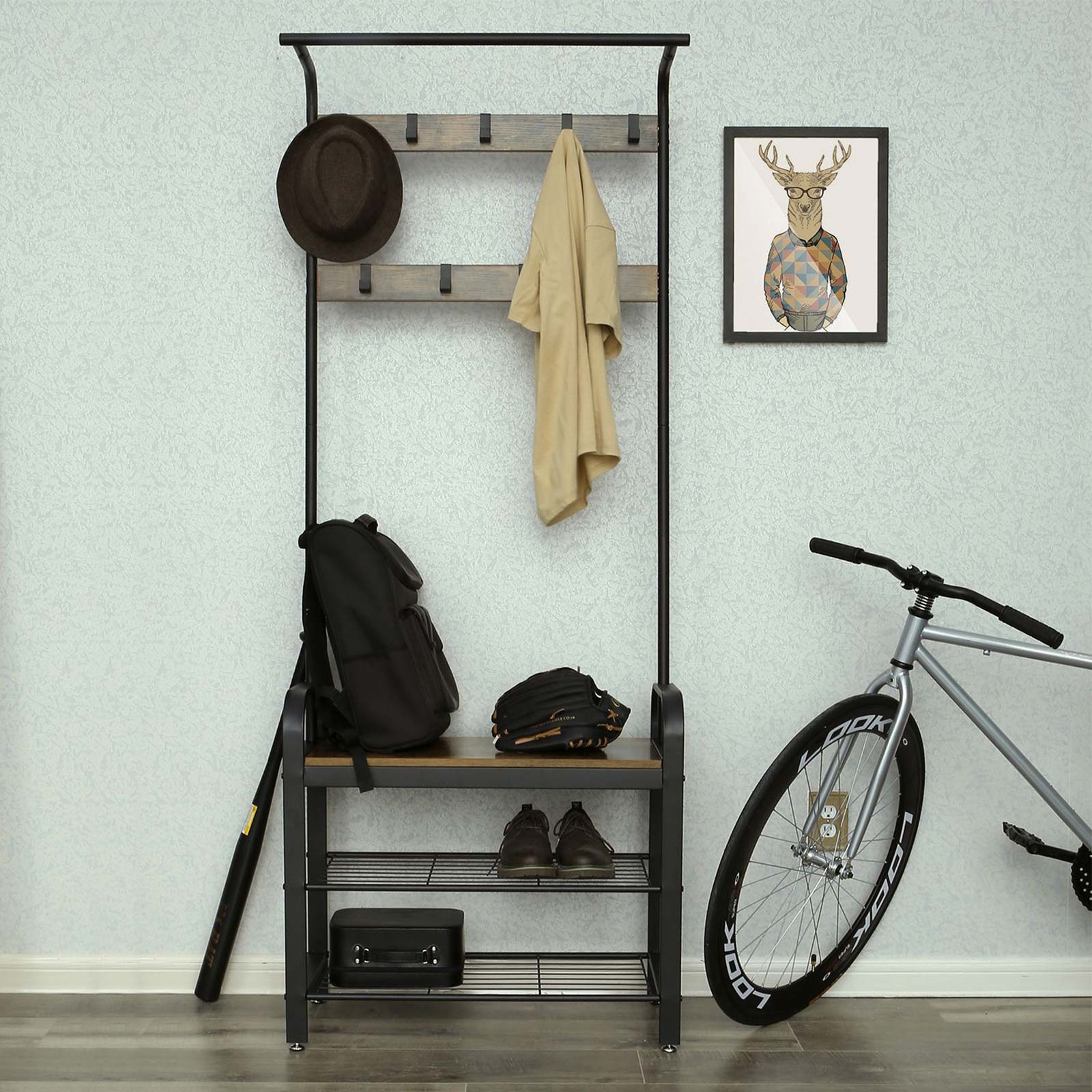 garderobe fahrradlenker Hansiro Garderobenständer 72 x 183 x 33,7 cm Schwarz – Hansiro.de