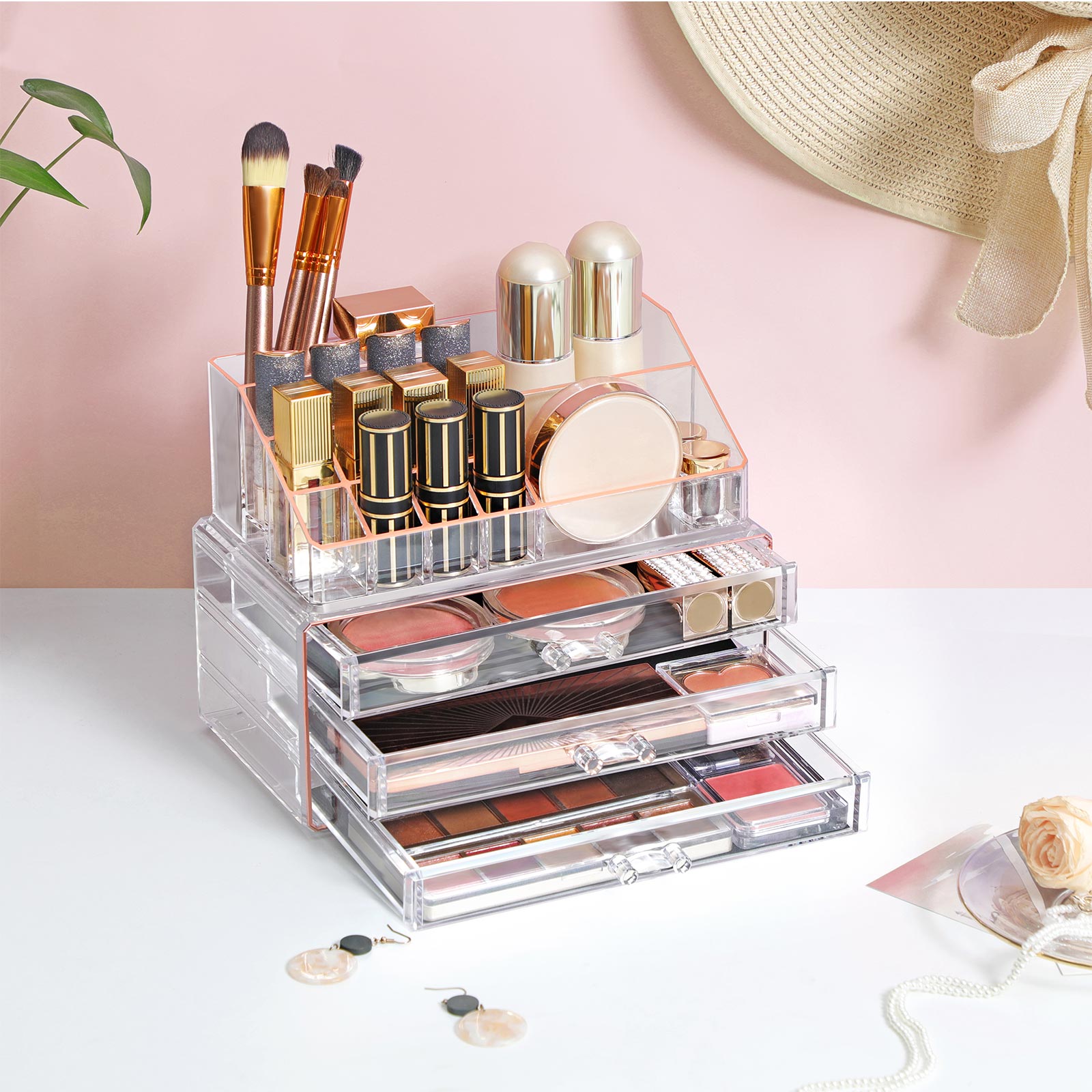 Make-up Organizer mit 3 Schubladen Schwarz-Transparent