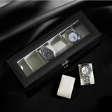 Uhrenbox für 6 Uhren mit Glasdeckel Schwarz