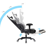 Gaming Stuhl Bürostuhl mit Fußstütze bis 150 kg belastbar Schwarz-Weiß
