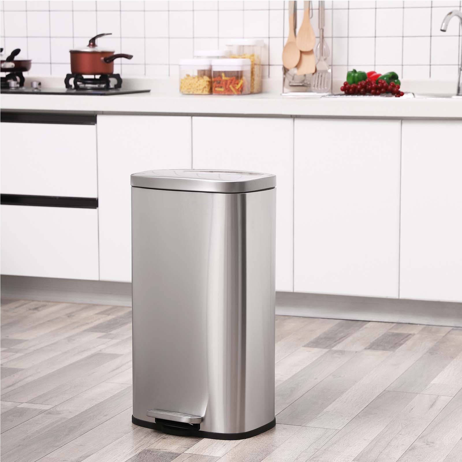 Hansiro Mülleimer Treteimer geruchsdicht und hygienisch 30 L Schwarz-Silbern –