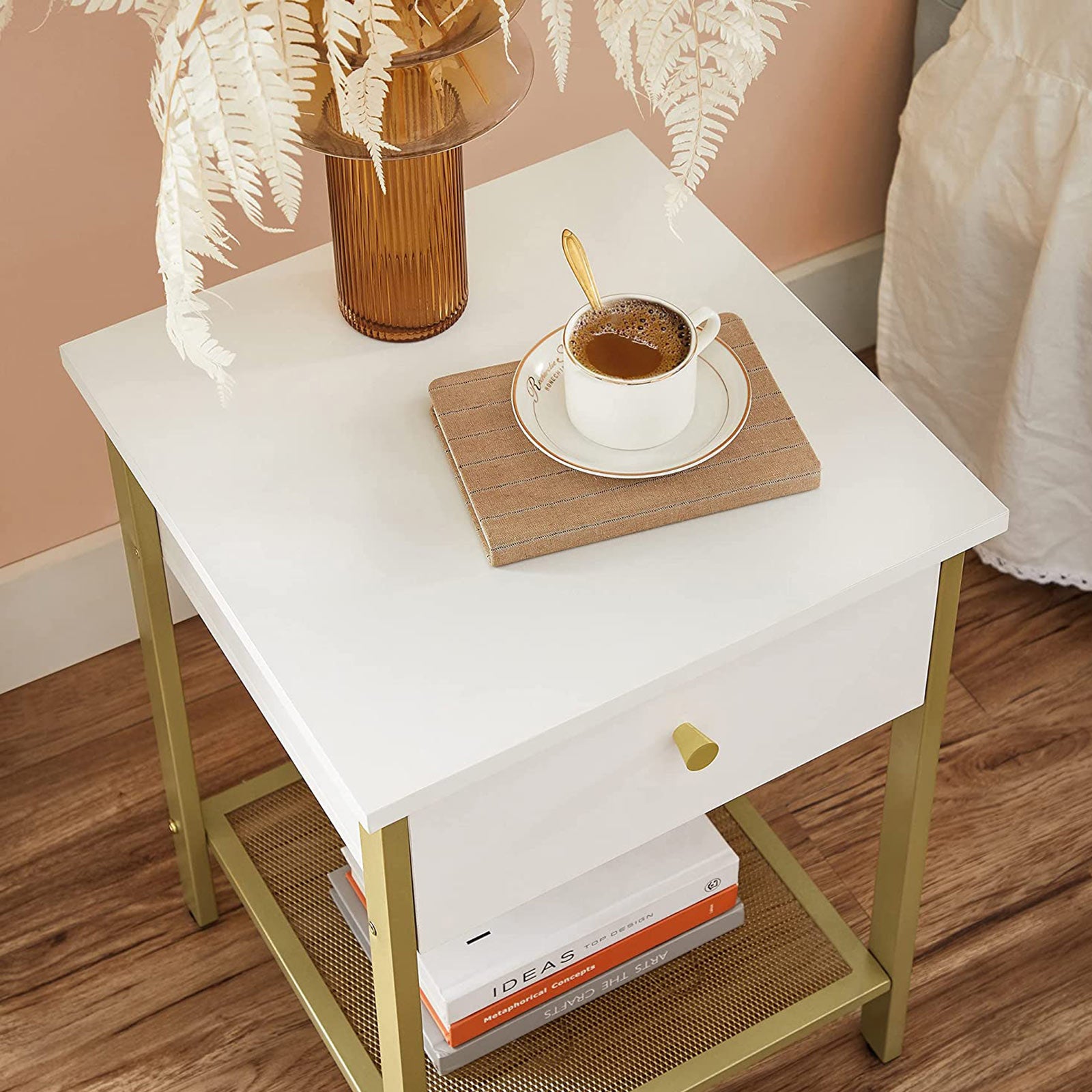 Nachttisch Beistelltisch 40 x 40 x 55 cm Weiß-Golden