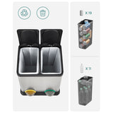 Mülleimer Mülltrennsystem 2 x 15 L Schwarz-Silbern