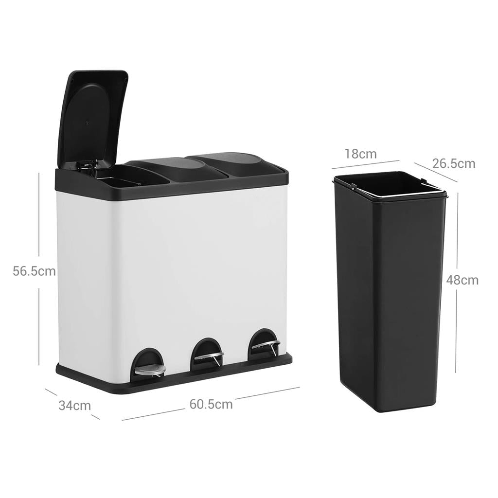 Mülleimer Mülltrennsystem 3 x 18 L Schwarz-Weiß